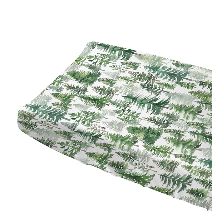 Watercolor Green Baby Changing Pad Cover Pine Trees Diaper Changing Table Sheets for Boy Girl Winter Forest Soft Breathable Stretch Fitted Nursery Change Table Mats 32''x16''