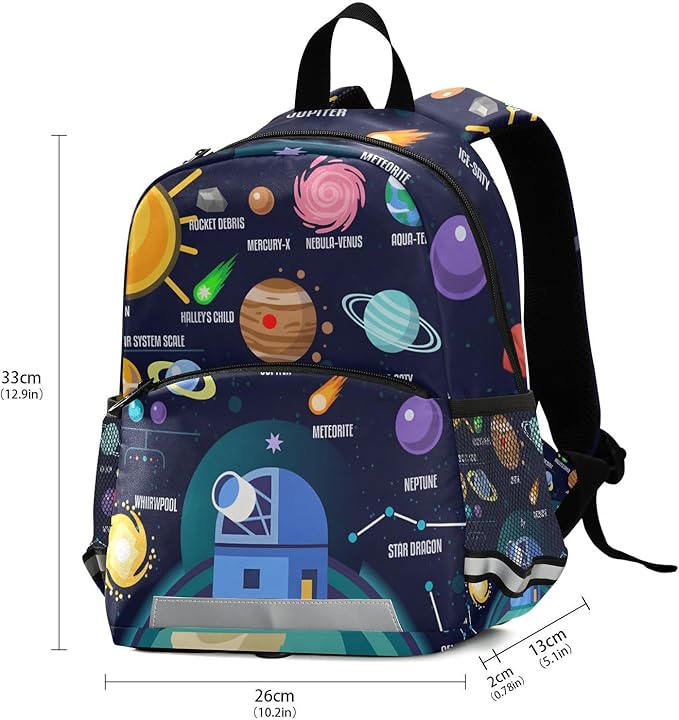 ALAZA Kid's Toddler Backpack for Boys Girls,Universe Infographics Solar System Planets Preschool Bag Nursery Travel Bag Daycare Bag Kindergarten Children Bag with Safety Leash