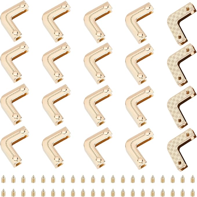 WADORN 20 Sets Metal Purse Corner Protector for Bag, Hollow Decorative Edge Cover Book Corner Edge Safety Guard Leather Ends Clip Screw-in Bag Angle Clip Bumpers for Scrapbook Photo Album Menu Folder