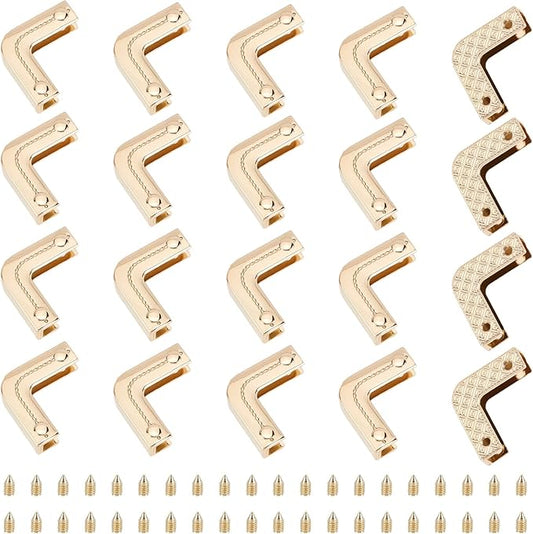 WADORN 20 Sets Metal Purse Corner Protector for Bag, Hollow Decorative Edge Cover Book Corner Edge Safety Guard Leather Ends Clip Screw-in Bag Angle Clip Bumpers for Scrapbook Photo Album Menu Folder