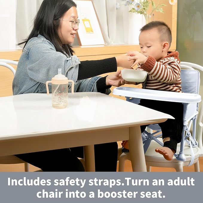 New Portable Travel Booster Seat with Tray|Foldable Infant Seat Booster Dining Chair|Great for Camping, Beach, Lawn|Toddler, Child Camping Chair 6 Months - 3 Years Old （Gary）