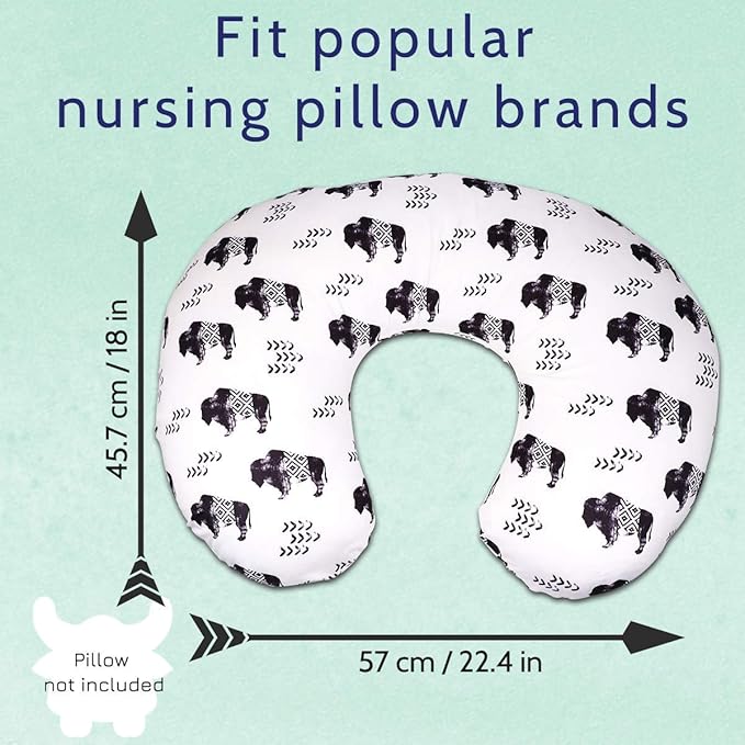 TANOFAR Nursing Pillow Cover, Cow Breastfeeding Pillow Slipcover for Baby Boys & Girls, Animal Nursing Pillow Case for Newborn, Soft Fabric Fits Snug On Infant, Washable & Breathable, Buffalo