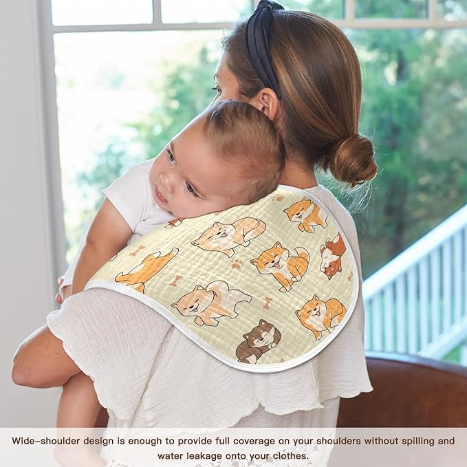 Lovely Shiba Inu Dog Muslin Burp Cloths for Baby 2 Pack Soft 100% Cotton Baby Washcloths Bibs for Boy Girl