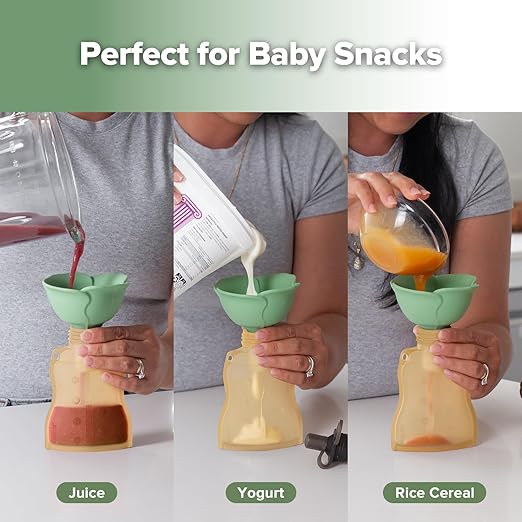 haakaa Fill & Go Yummy Pouch ＆ Flower Funnel Combo - Banana Pouch (2pcs) + Spring Green Funnel