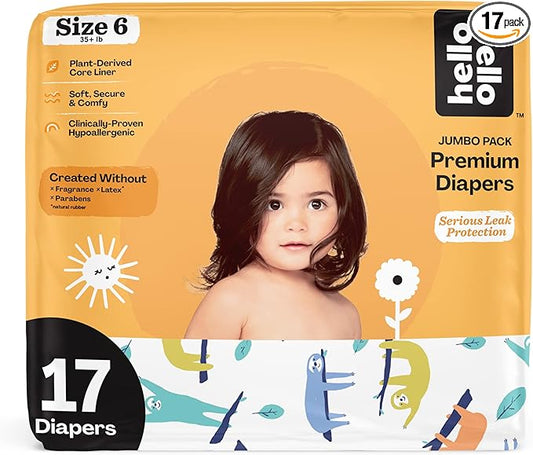 Hello Bello Premium Baby Diapers Size 6 I 17 Count of Disposeable, Extra-Absorbent, Hypoallergenic, and Eco-Friendly Baby Diapers with Snug and Comfort Fit I Sleepy Sloth