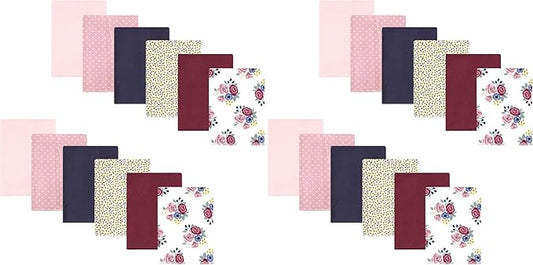 Hudson Baby Unisex Baby Cotton Flannel Burp Cloths Bundle, Blush Navy Floral, One Size (Pack of 2)