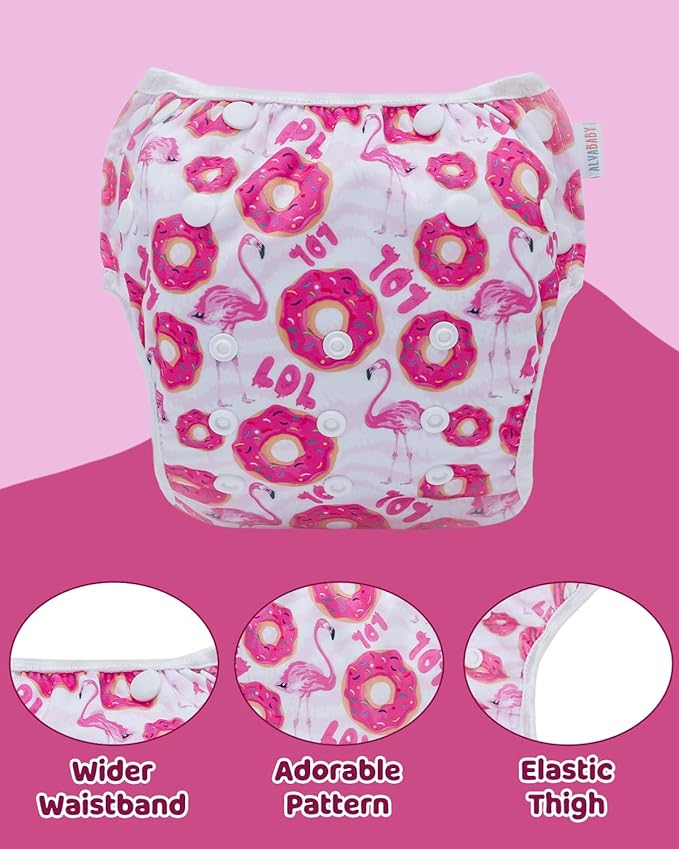 ALVABABY Swim Diapers 3pcs Baby & Toddler Snap One Size Reusable Adjustable Baby Boys' Swim Diapers for Swimming Lessons 3SWY62A