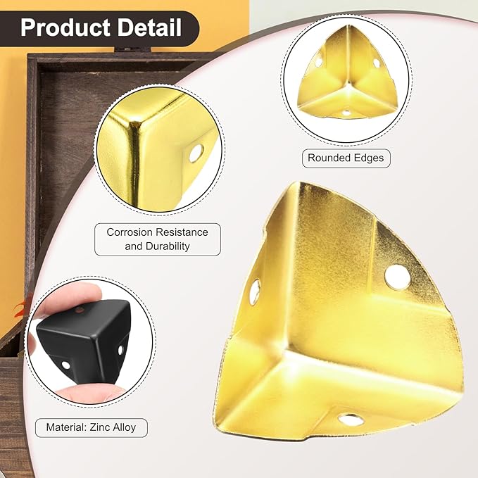 uxcell 8PCS Metal Corner Protector 1.1 x 1.1 x 1.1 Inch Box Edge Guard Protector Zinc Alloy Cabinets Speaker Corners Protector for Furniture Decorative (Imprint Edge, Gold)