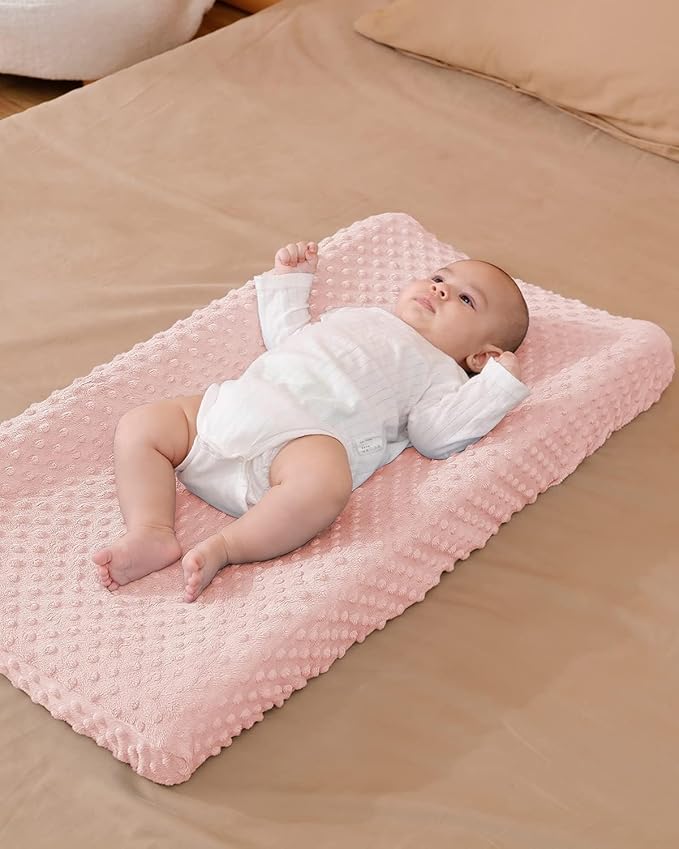 2 Pack Solid Changing Table Pad Cover Cradle Sheet, Fits 32"/34''x16 Contoured Diaper Changing Pad, Dots Plush Changing Table Covers (Pink + Purple)