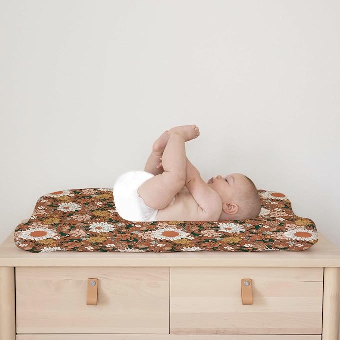Retro Boho Wild Floral Changing Pad Covers Vintage Flowers Leaves Diaper Changing Table Sheets for Girl Spring Summer Watercolor Blossoms Soft Breathable Stretchy Changing Pad Sheets Mats 32''x16''