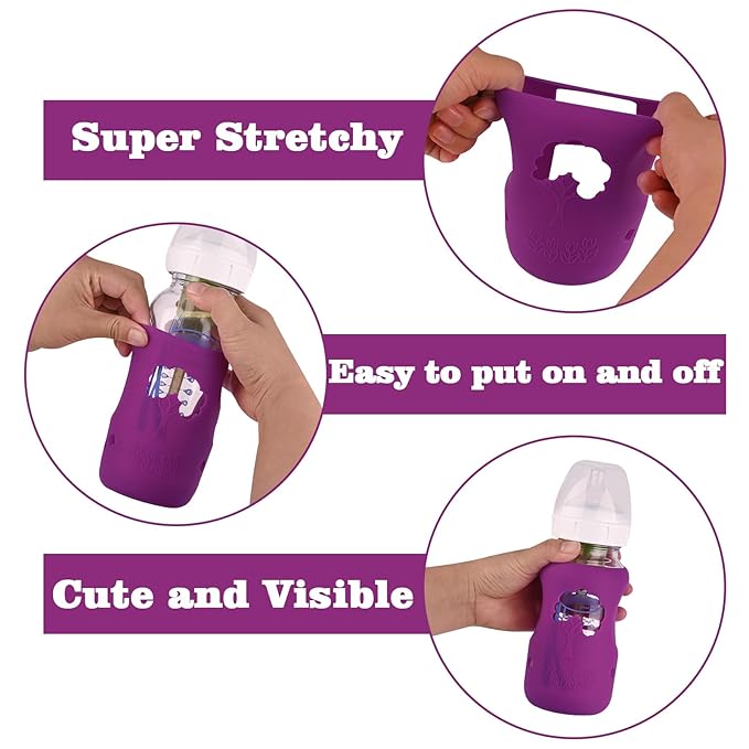 3 Pack Silicone Sleeves for Dr. Brown's Natural Glass Baby Bottles, Anti Breakage Baby Bottle Holder, Compatible Dr. Brown Wide-Neck Glass Baby Bottles 9 oz (White+Pink+Purple)