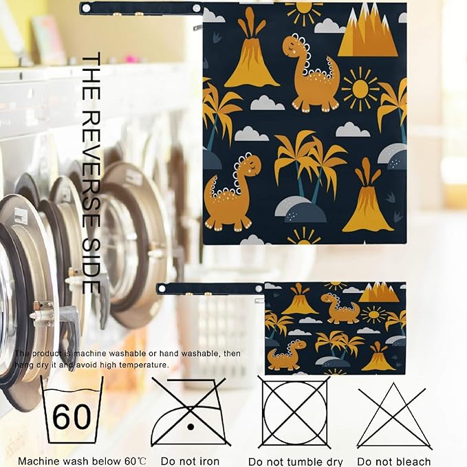 visesunny Yellow Dinosaurs Volcano and Palm Tree 2Pcs Wet Bag with Zippered Pockets Washable Reusable Roomy for Travel,Beach,Pool,Daycare,Stroller,Diapers,Dirty Gym Clothes, Wet Swimsuits, Toiletries