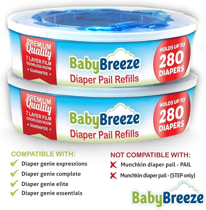 Diaper Pail Refill Bags Compatible with Playtex Diaper Genie Diaper Disposal System - 560 Count (2 Pack) – by BabyBreeze
