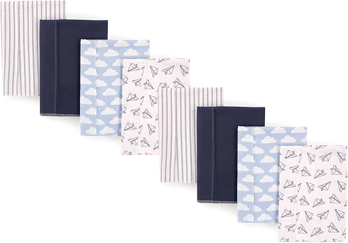 Hudson Baby Cotton Poly Flannel Burp Cloths Multipack, Paper Airplane 8-Pack, One Size