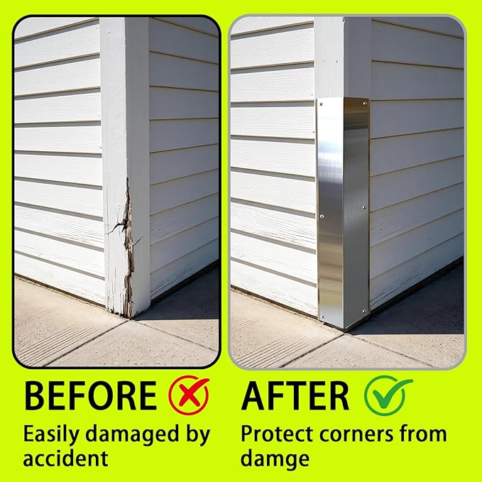 Pre-drilled Stainless Steel Wall Corner Guards 3.4x15.8 inch, Pack of 4 L Metal Wall Corner Protectors 304 Steel Corner Trim with 90° Angle Weed Whacking Protection for Outside Exterior Wall Repair