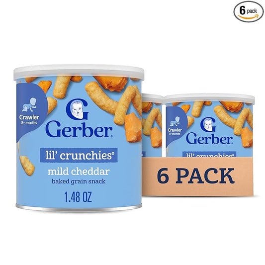 Gerber Stage 3 Baby Food Snacks, Mild Cheddar Lil' Crunchies, Snacks for Babies, Baby Led Feeding, 6-Pack
