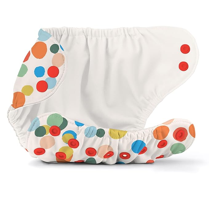 Esembly Cloth Diaper Cover - Reusable Swim Diaper, Waterproof, Breathable - Adjustable Outer Layer Over Absorbent Inner for Blowout Protection - Funfetti, Size 2 (18-35lbs)