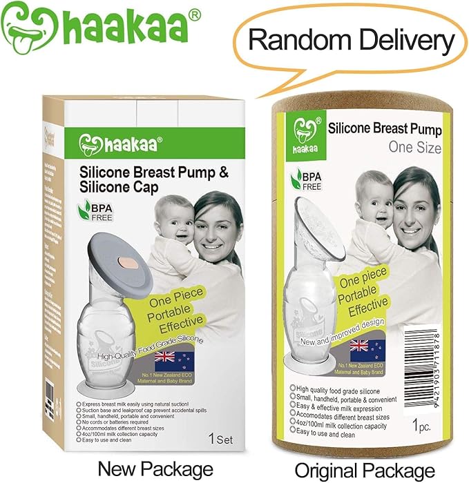 Haakaa Gen 2 Silicone Breast Pump with Suction Base and Leak-Proof Silicone Cap, 4 oz/100 ml, BPA PVC and Phthalate Free