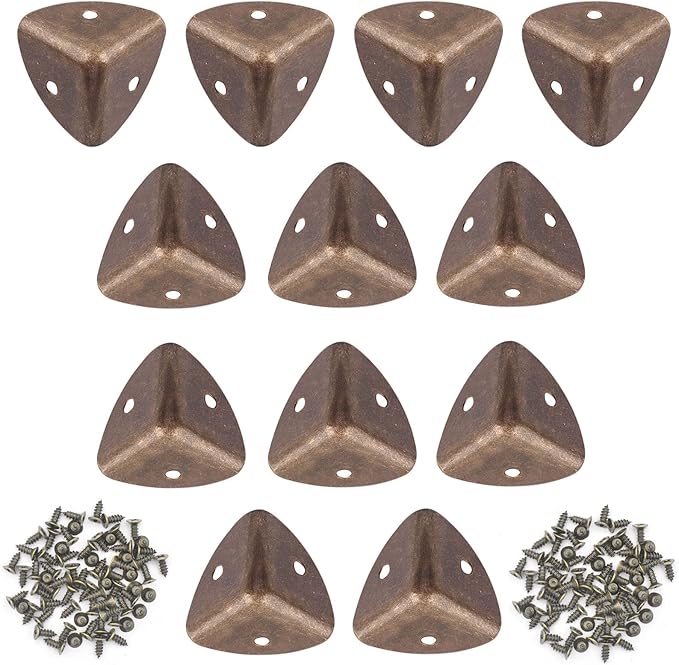 Vintage Box Cabinet Corner Protection-Triangle Box Table Cabinet Corner with Screws Decorative Wood Box Edge Cover Safety Guard Furniture Corner Protector Bumpers (Bronze-30mm-12pcs)