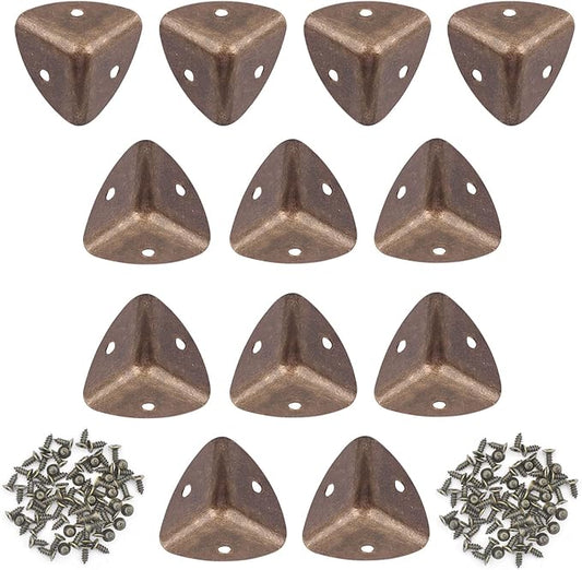 Vintage Box Cabinet Corner Protection-Triangle Box Table Cabinet Corner with Screws Decorative Wood Box Edge Cover Safety Guard Furniture Corner Protector Bumpers (Bronze-30mm-12pcs)