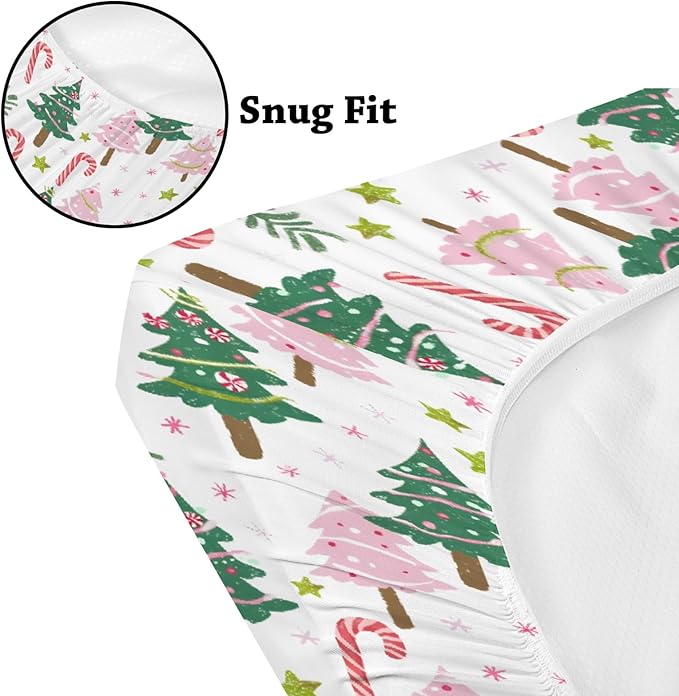 Soft 2 Pack Christmas Tree Winter Holiday Snowflake Leaf Pattern Baby Changing Pad Covers for Infant Newborn, Unisex Christmas Nursery Fitted Diaper Changing Table Pad Mat Sheets for Boys Girls-16x32