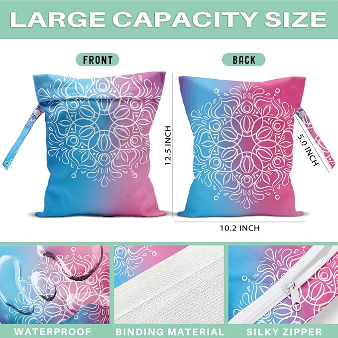 Wet Dry Bag for Swimsuit and Towels for Swimsuit Travel Beach Pool Diapers Dirty Yoga Gym Clothes Hook to Stroller Makeup Bag Waterproof Totem Decor