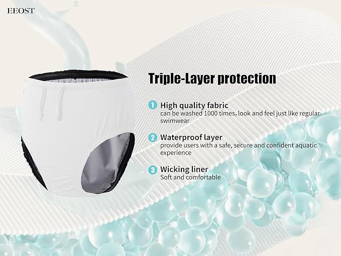 Youth Special Needs Reusable Swim Diapers Swimwear for Incontinence Cloth Diaper Covers Waterproof,Leakproof, Unisex (White, 14-16T)