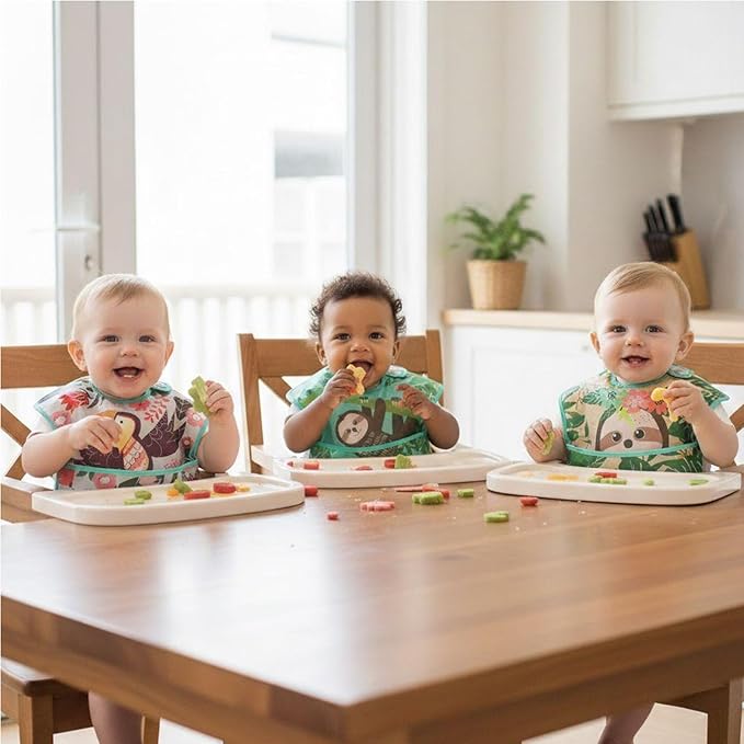 PandaEar 5 Pack Baby Bibs for Boys & Girls, Waterproof Adjustable Mealtime Bibs for Toddler 6-24 Months, Lightweight Soft