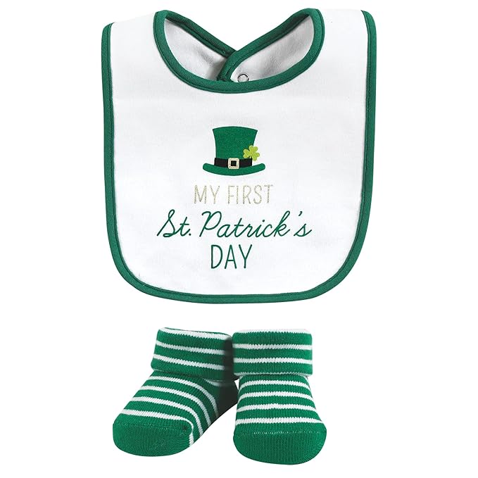 Hudson Baby Unisex Baby Cotton Bib and Sock Set, Lucky Charm, One Size