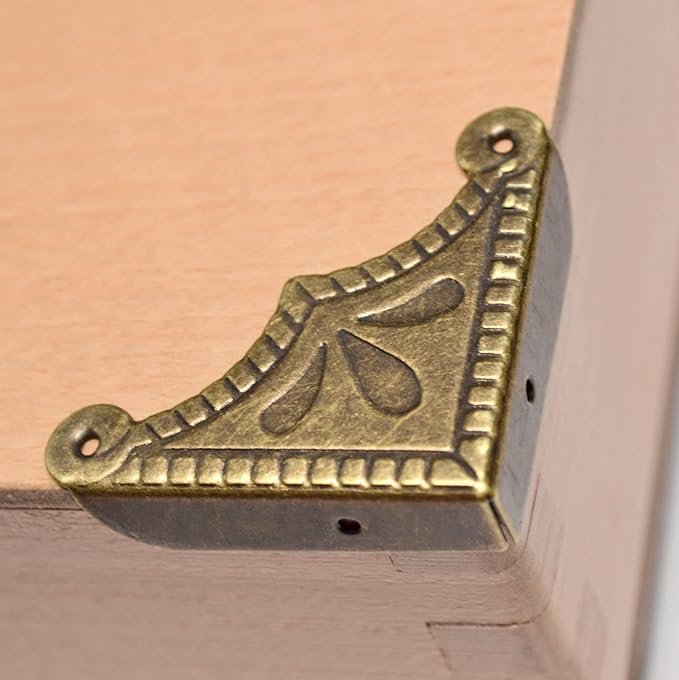 12 Pcs Vintage Bronze Corner Protectors Decorative Metal Edge Covers Antique Safety Guards Retro Right Angle Bracket with Nails for Furniture Edge Wood Case Corner Jewelry Box (Side Length:2-1/4")