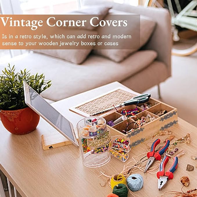 10PCS Retro Carved Furniture Corner Protectors, Furniture Decorative Edge Cover Antique Metal Carved Corner Protector Decorative Metal Trim with Screws for Wooden Box Jewelry Gift Case Cabinet