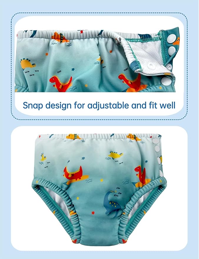 weVSwe Baby Boy Girls Swim Diaper Newborn Reusable Swimming Diaper UV Protection Adjustable Green Dinosaurs 6-12 Months