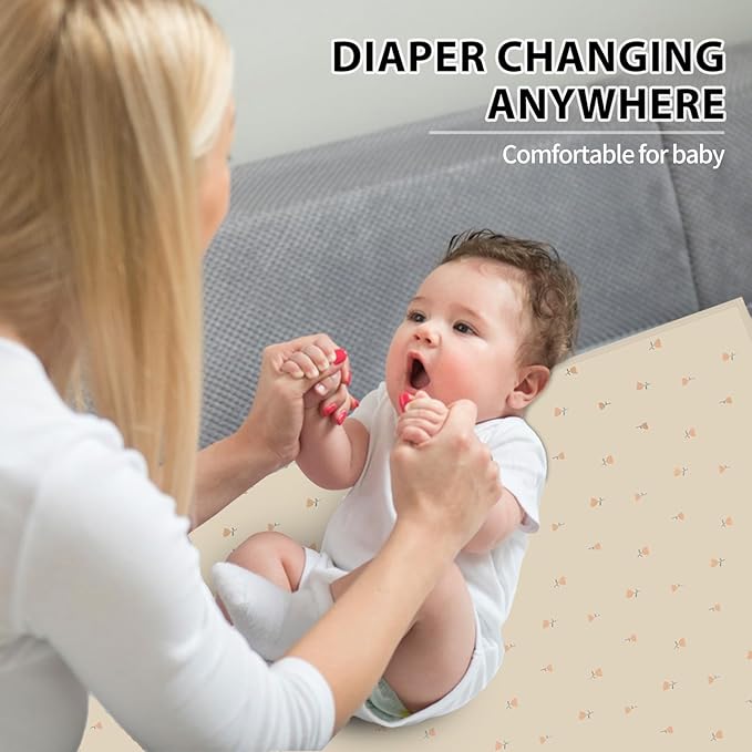 Vegan Leather Baby Changing Mat - Wipeable Portable Changing Pad, Foldable Travel Changing Mat for Baby, Newborns Toddlers Shower Gifts (Small Flower,20"*28")