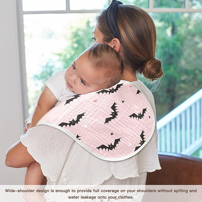 Muslin Burp Cloths for Baby Boys and Girls - 4-Pack Ultra Absorbent Halloween Bats Muslin Washcloths, Newborn Towel, Milk Spit Up Rags, Burp Cloth Bib for Unisex, 22 x 11 Inch