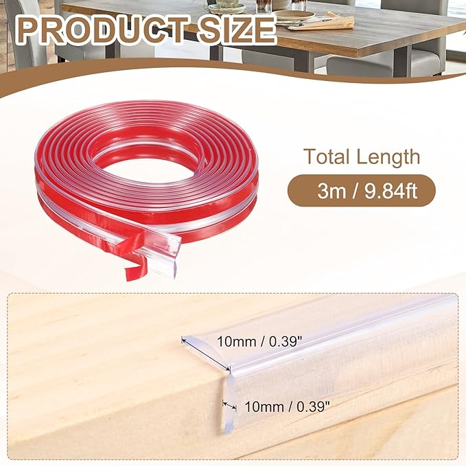 uxcell Edge Protector, 9.8ft (3Meter) x 0.4" (10MM) Clear Furniture Corner Guard PVC Strong Adhesive Proofing Edge Safety Bumpers with 4 Corners Guards for Table Cabinets