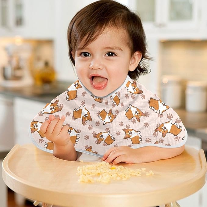 vvfelixl Burp Cloths Cartoon Corgis for Baby Boy Girls Baby Washcloths Burp Rags 1 Pack Flesh-Colored