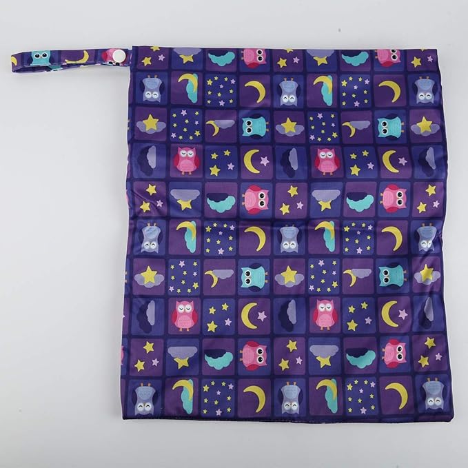 Wet Dry Bag Baby Cloth Diaper Nappy Insert Bag Reusable Washable (Moon Star Owls)