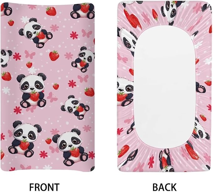 Panda Hearts Baby Changing Pad Cover Comfy Cozy Diaper Changing Mat Cover Stretchy Breathable Lightweight Changing Table Cover
