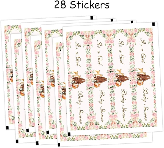 28PCS Woodland Baby Shower Water Bottle Labels Woodland Creatures Waterproof Water Bottle Wrappers for Girls