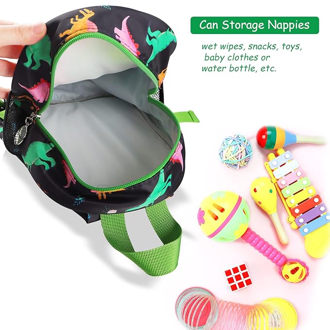Backpack Leash for Toddlers, Dinosaur Kids Backpacks with Anti Lost Wrist Link, Children Mini Travel Bag for Baby Boys Girls