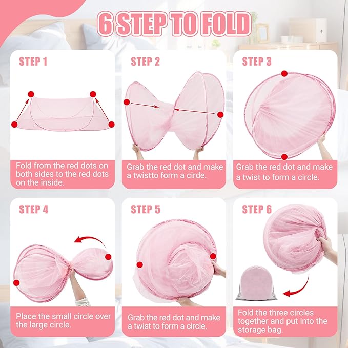 2 Pcs Large Pop up Mosquito Tent Portable Foldable Mosquito Bug Net for Bed Camping Travel Patio Outdoor 78 * 31 * 22 Inch Bug Netting Mesh Tent Canopy for Adults Bedroom, Pink