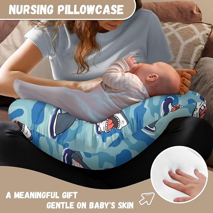 Camo Shark Nursing Pillow Cover Fits The Original Support Pillow for Breastfeeding and Bottle Feeding Breastfeeding Pillow Slipcover for Baby Boys & Girl Blue