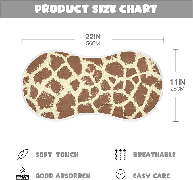 Muslin Burp Cloths for Baby Boys and Girls - 1-Pack Ultra Absorbent Giraffe Print Muslin Washcloths, Newborn Towel, Milk Spit Up Rags, Burp Cloth Bib for Unisex, 22 x 11 Inch