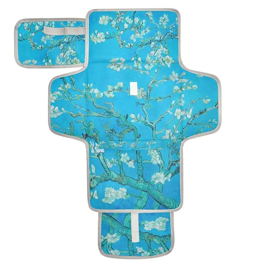 Portable Diaper Changing Pad Travel Baby Changing Mat Waterproof Diaper Changing Mat Foldable Lightweight Baby Changer with Built-in Pillow Van Gogh Almond Blossoms Blue