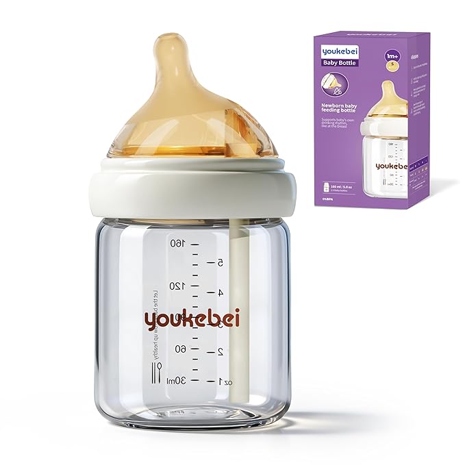 Natural Nursing Glass Baby Bottle - with Anti-Colic Vent System - BPA-Free, 5oz with Slow Flow(S) Nipple, 0-3Months