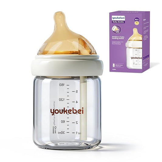 Natural Nursing Glass Baby Bottle - with Anti-Colic Vent System - BPA-Free, 5oz with Slow Flow(S) Nipple, 0-3Months