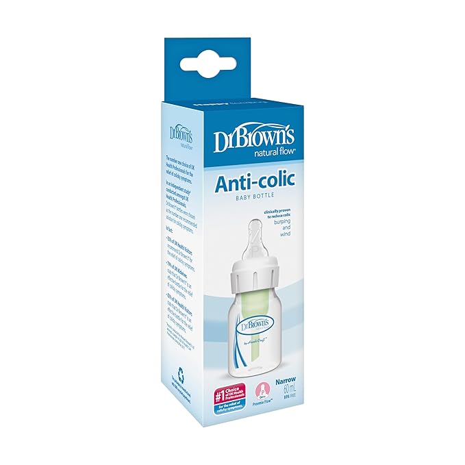 Dr. Brown’s Natural Flow Anti-Colic Narrow Baby Bottle, 2oz/60ml with Preemie Flow Teat, 1-Pack