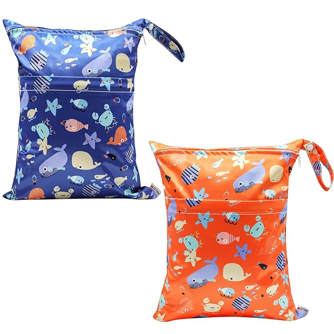 Wet Bag,2 pcs Baby Wet Dry Cloth Diaper Bags,Washable, Reusable for Travel, Stroller, Pool,Beach, Wet Swimsuits,Dirty Gym Clothes, Toiletries, Toys,Mommy Bag (Color 23)