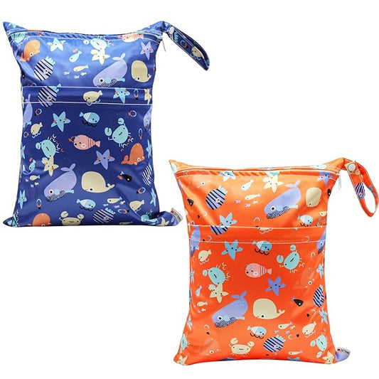 Wet Bag,2 pcs Baby Wet Dry Cloth Diaper Bags,Washable, Reusable for Travel, Stroller, Pool,Beach, Wet Swimsuits,Dirty Gym Clothes, Toiletries, Toys,Mommy Bag (Color 23)