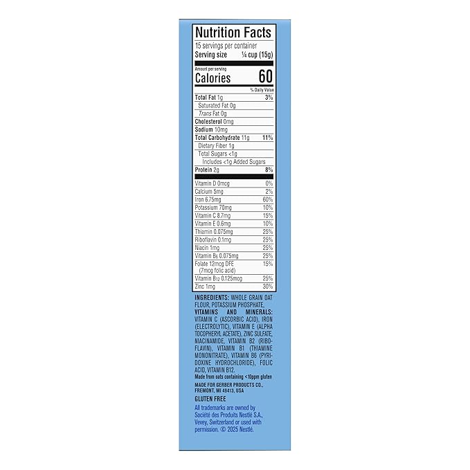 GERBER Cereal 1st Foods Oatmeal Gluten Free 5x8oz